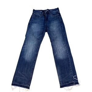 J Crew Nipped Straight High Rise Rigid Denim Jeans 25P Petite Cropped Raw Hem